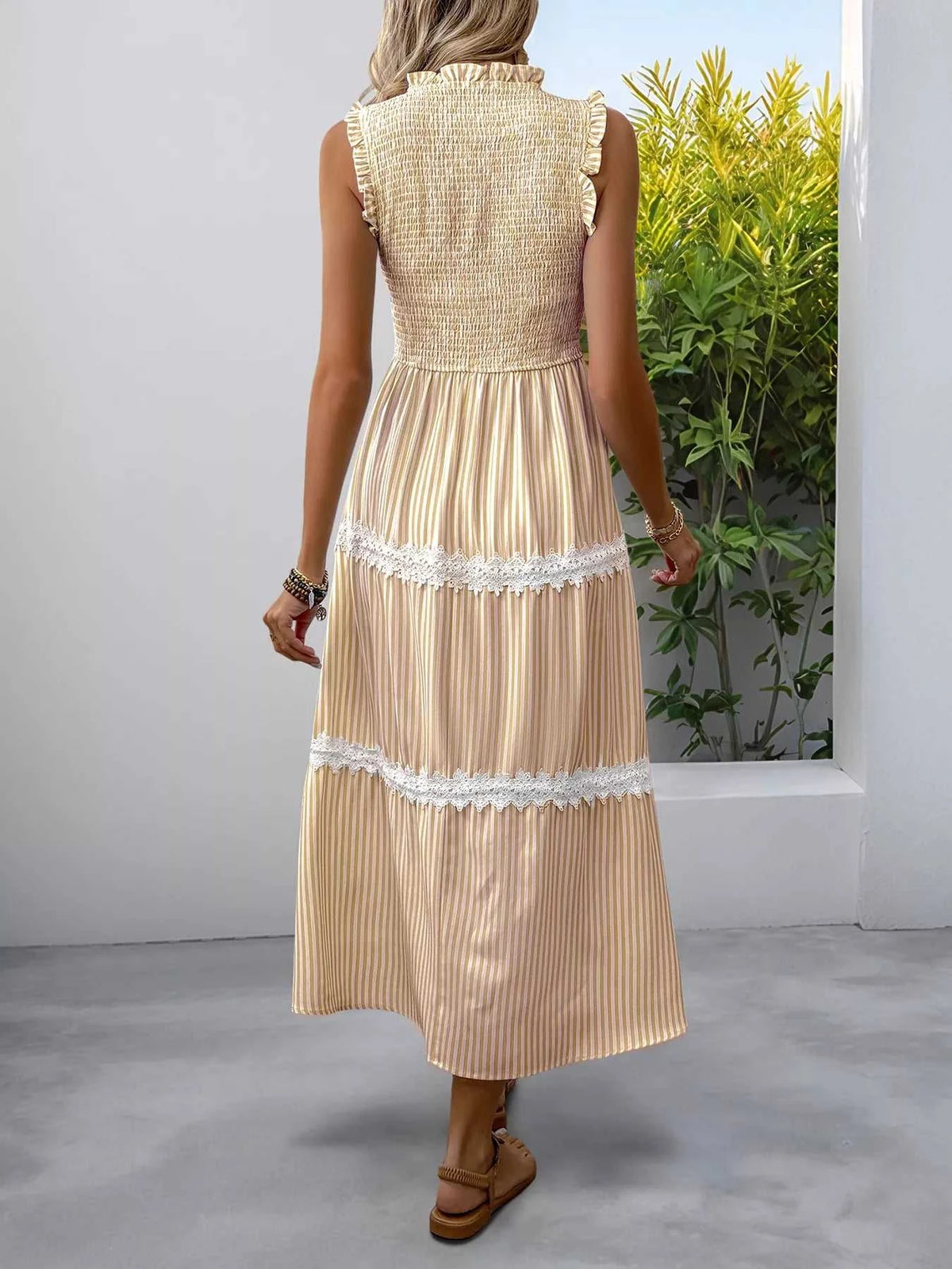 Striped Smocked Sleeveless Tiered Midi Dress 100100055203961 49 Affordable Fashion Under $100 Jerry's Apparel 