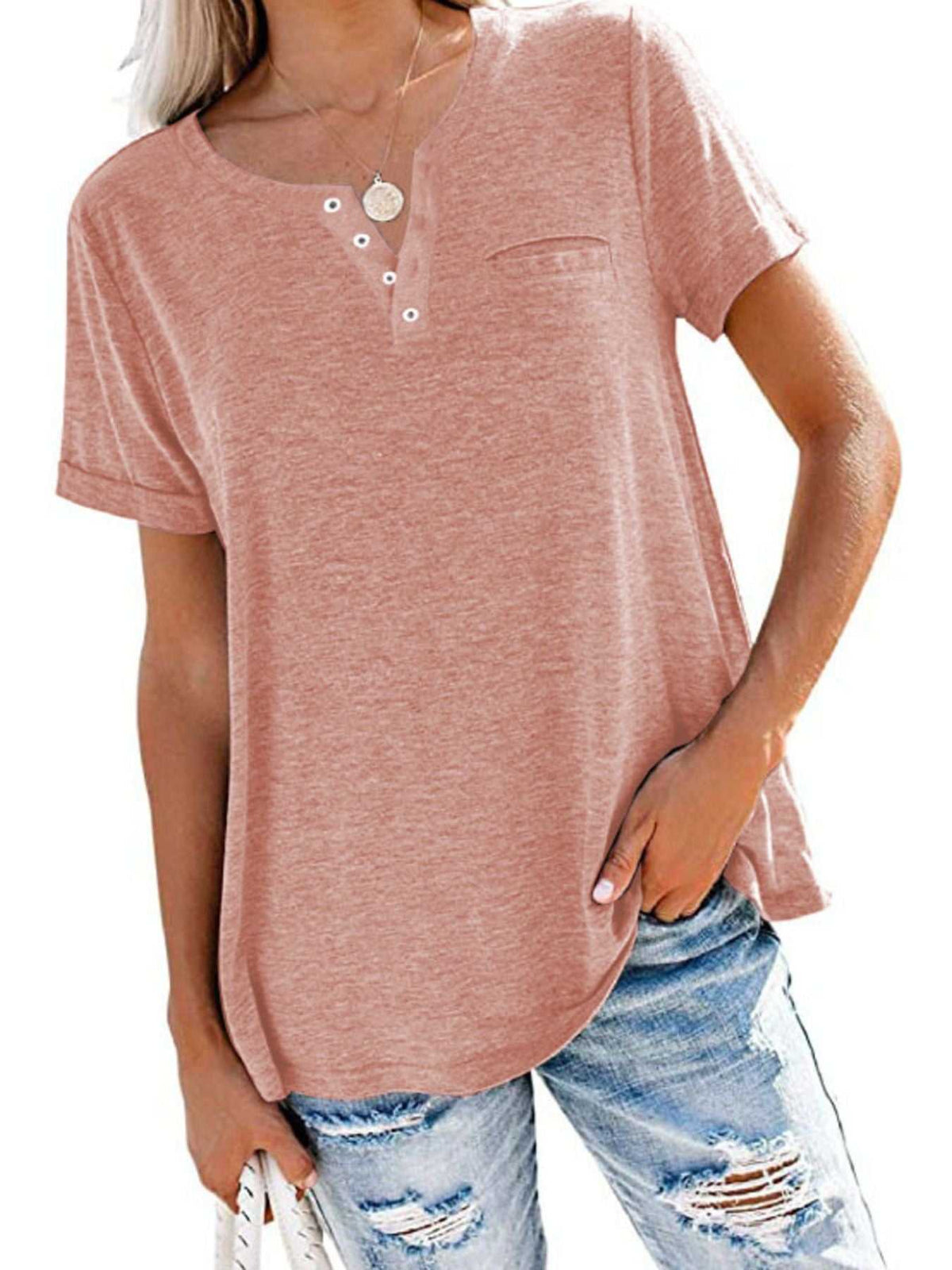 Full Size Casual Button-Front Pocket T-Shirt Plus Size 100100332926405 27 Affordable Fashion Under $100 Jerry's Apparel 