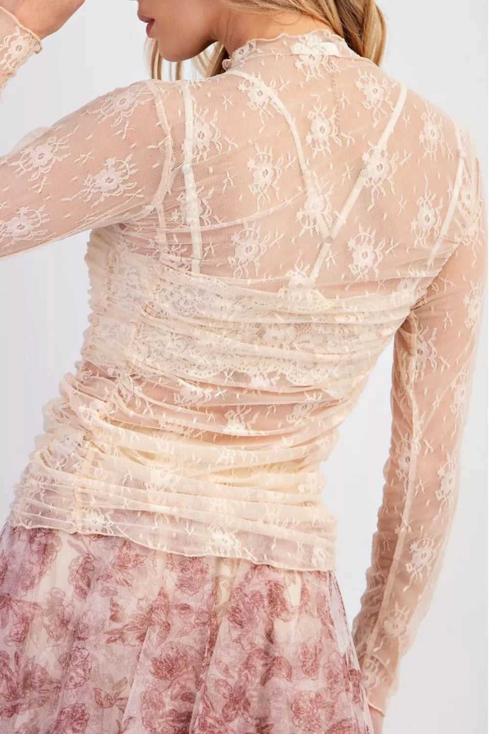 Sheer Floral Mesh Ruched Long Sleeve Top 100100354230710 33 Affordable Fashion Under $100 Jerry's Apparel 