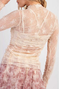 Sheer Floral Mesh Ruched Long Sleeve Top 100100354230710 33 Affordable Fashion Under $100 Jerry's Apparel 