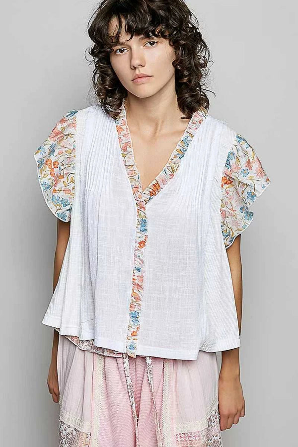 POL V-Neck Floral Ruffle Sleeve Blouse 100100409141709 62 Affordable Fashion Under $100 Jerry's Apparel 