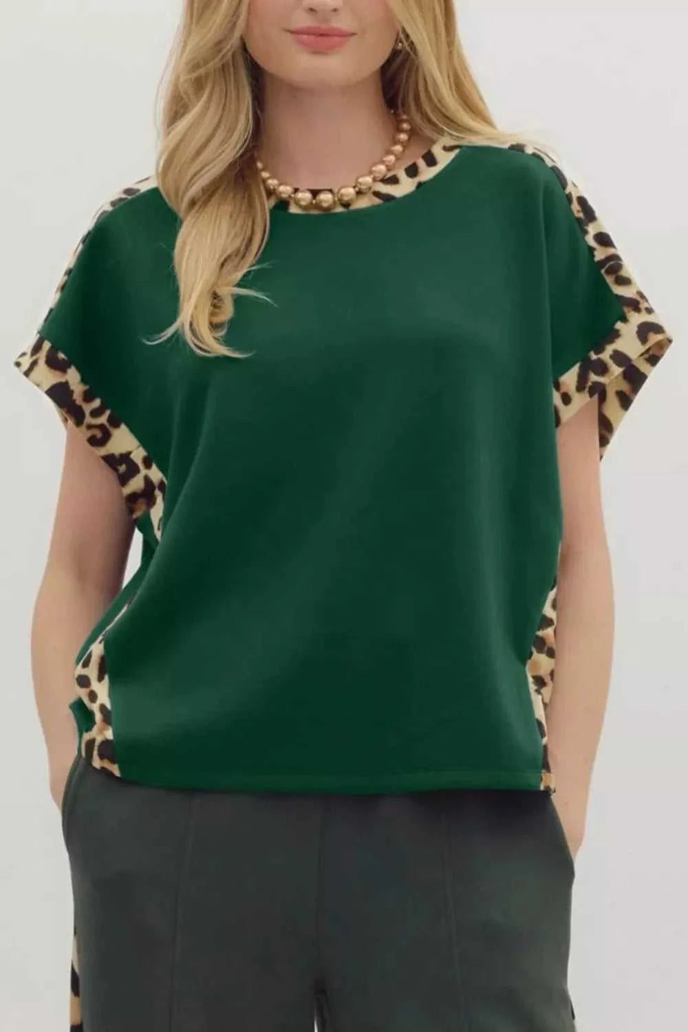 Leopard Trim Short Sleeve Relaxed Fit T-Shirt 100100328021512 27 Affordable Fashion Under $100 Jerry's Apparel 