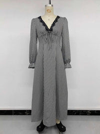 Gingham Lace-Trim V-Neck Long Sleeve A-Line Maxi Dress 101001996406806 52 Affordable Fashion Under $100 Jerry's Apparel 