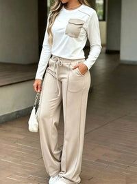 Long Sleeve Pocket Top and Wide-Leg Drawstring Pants Set 101001460183522 63 Affordable Fashion Under $100 Jerry's Apparel 