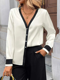 Contrast Trim V-Neck Blouse 100100008554468 36 Affordable Fashion Under $100 Jerry's Apparel 
