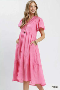 Umgee Textured Tiered Midi Dress with Side Pockets 100100356191455 62 Affordable Fashion Under $100 Jerry's Apparel 
