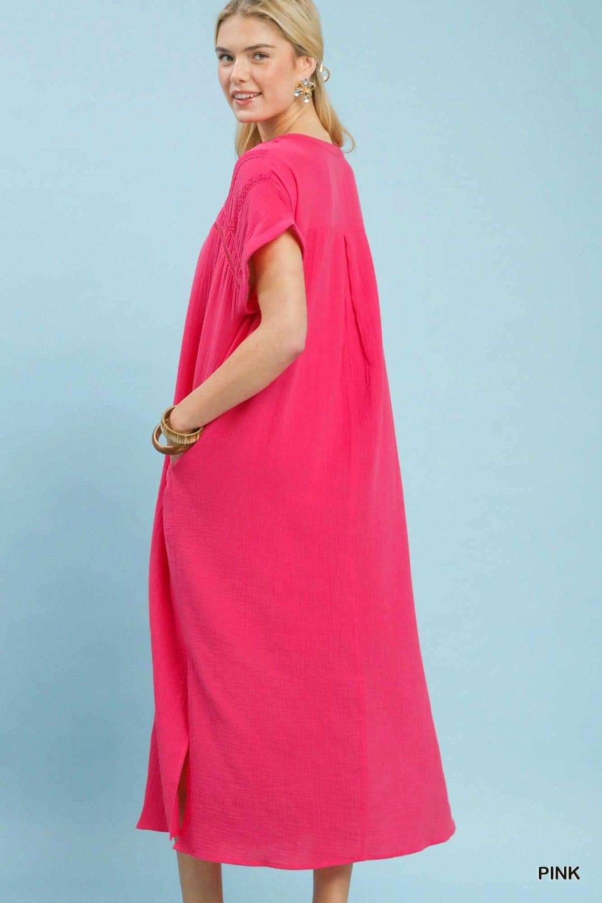 Umgee Button-Front Gauze Midi Dress with Lace Detail 100100808841221 62 Affordable Fashion Under $100 Jerry's Apparel 