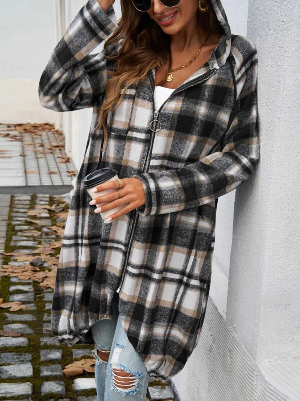 Devine Plaid Zip Up Hooded Coat 100100313261902 47 Affordable Fashion Under $100 Jerry's Apparel 
