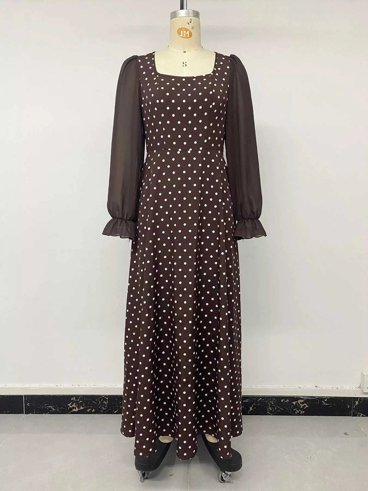 Polka Dot Square Neck Long Sleeve Maxi Dress 100100951009677 41 Affordable Fashion Under $100 Jerry's Apparel 
