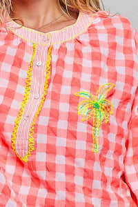 POL Gingham Embroidered Palm Tree Blouse 100100495991643 50 Affordable Fashion Under $100 Jerry's Apparel 