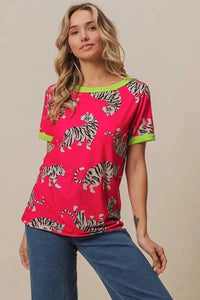 BiBi Big Tiger Print Jersey Contrast Ringer Top 100100215151725 27 Affordable Fashion Under $100 Jerry's Apparel 