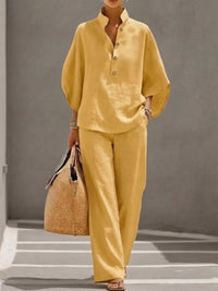 Full Size Button Detail 3/4 Sleeve Top and Pants Set Plus Size 100100971356241 54 Affordable Fashion Under $100 Jerry's Apparel 