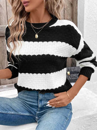 Perfee Striped Round Neck Long Sleeve Sweater 100100245881515 36 Affordable Fashion Under $100 Jerry's Apparel 