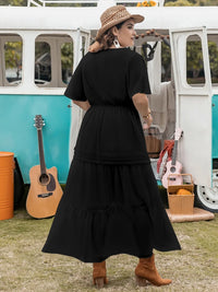 Plus Size Tie Neck Flutter Sleeve Dress