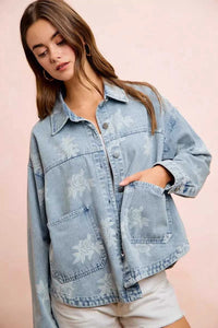 BiBi Printed Washed Denim Jacket With Pocket 100100427641338 64 Affordable Fashion Under $100 Jerry's Apparel 