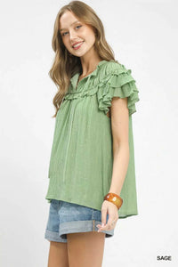 Umgee Ruffled Flutter Sleeve Textured Blouse 100100038181703 49 Affordable Fashion Under $100 Jerry's Apparel 