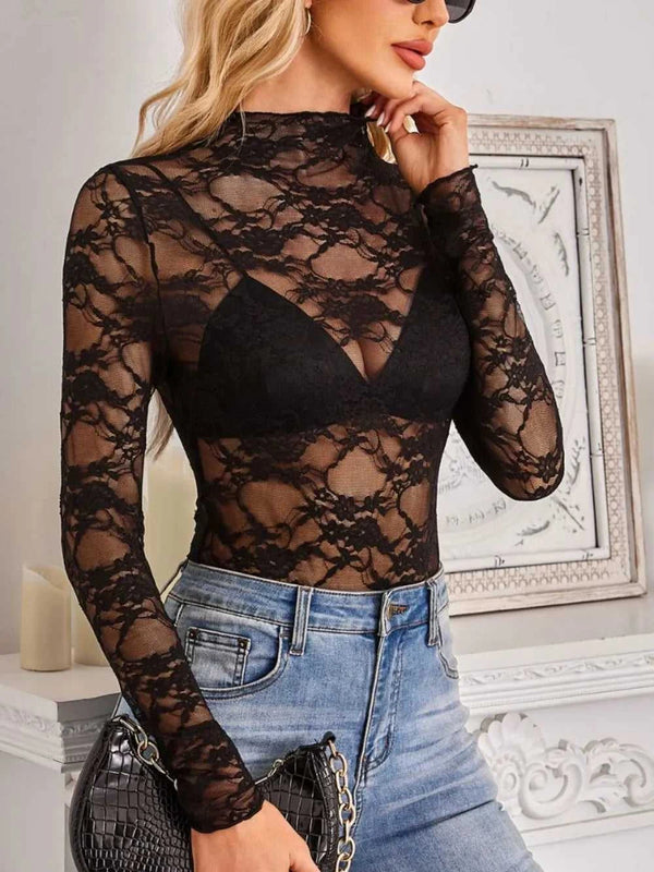 Mock Neck Long Sleeve Lace Sheer Top 100100861526419 16 Affordable Fashion Under $100 Jerry's Apparel 