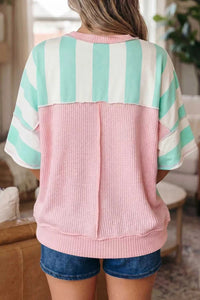 Stripe Exposed Seam Ribbed Patchwork Oversized Tee 100100861137572 24 Affordable Fashion Under $100 Jerry's Apparel 