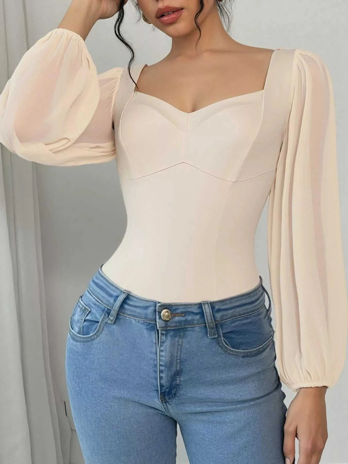 Sweetheart Neck Balloon Sleeve Bodysuit 100100066566696 35 Gifts for Her Jerry's Apparel 