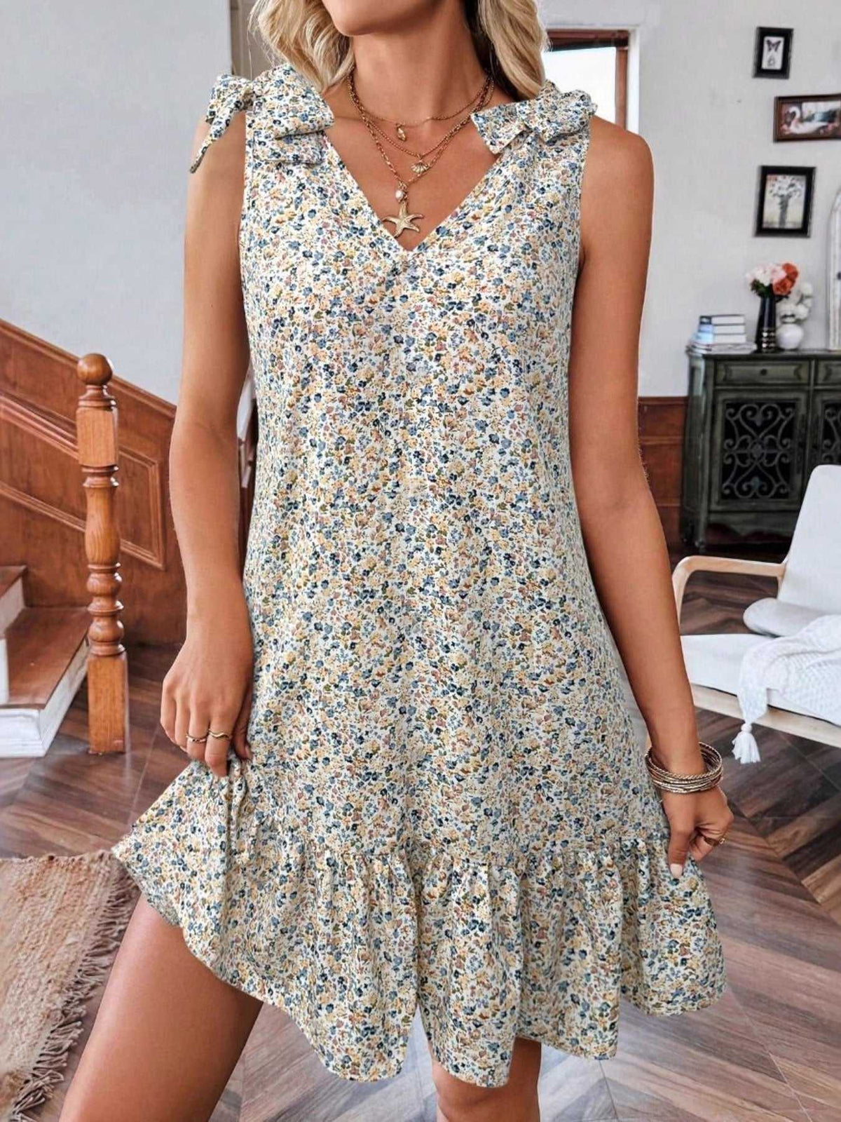 Floral Print Tie Strap Ruffle Hem Mini Dress 100100359163332 28 Affordable Fashion Under $100 Jerry's Apparel 