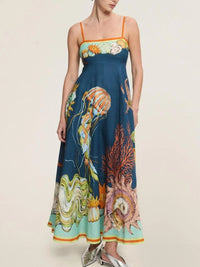 Printed Cami Midi Dress with Pockets