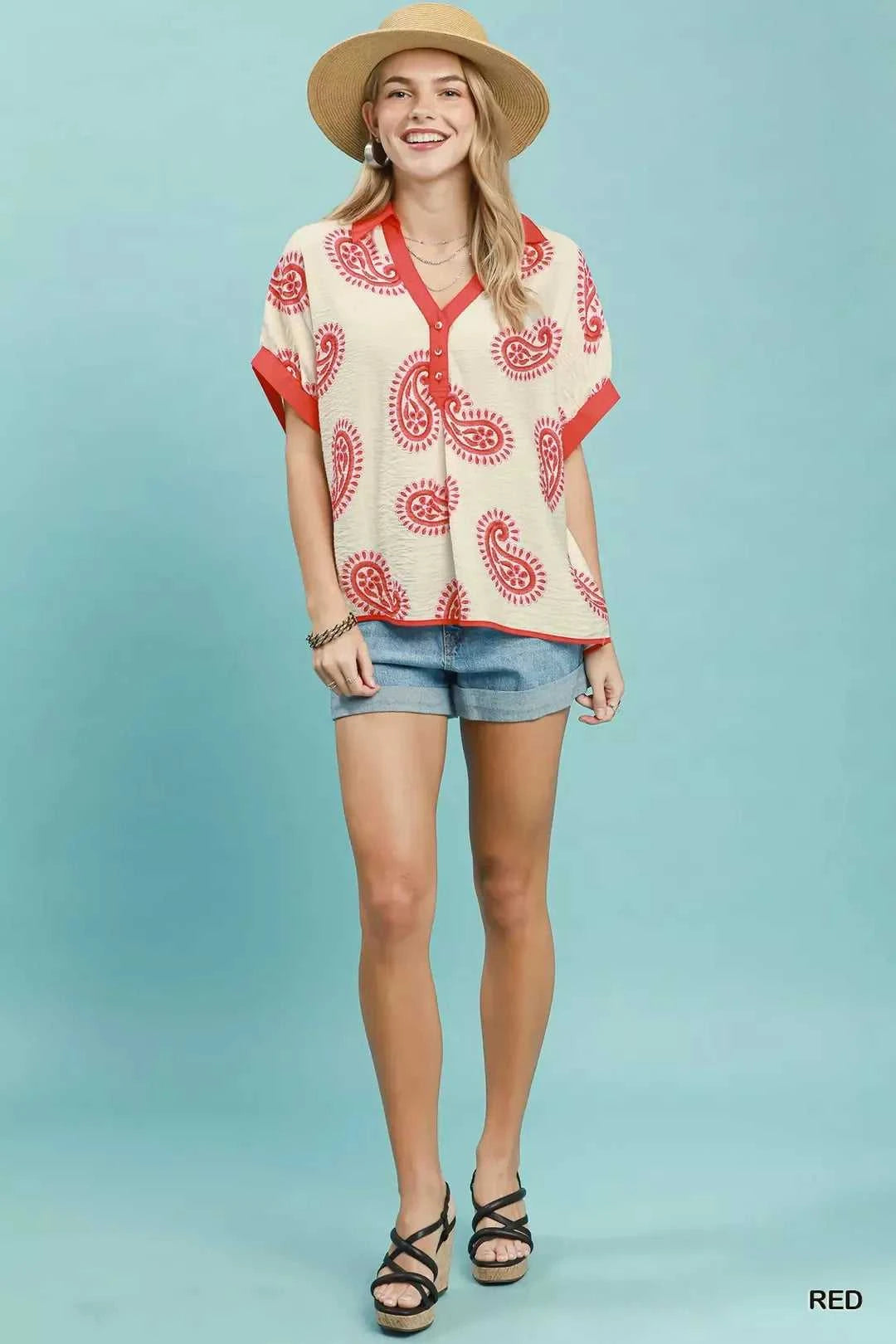 Umgee Paisley Print Contrast Trim Top 100100526331582 45 Affordable Fashion Under $100 Jerry's Apparel 