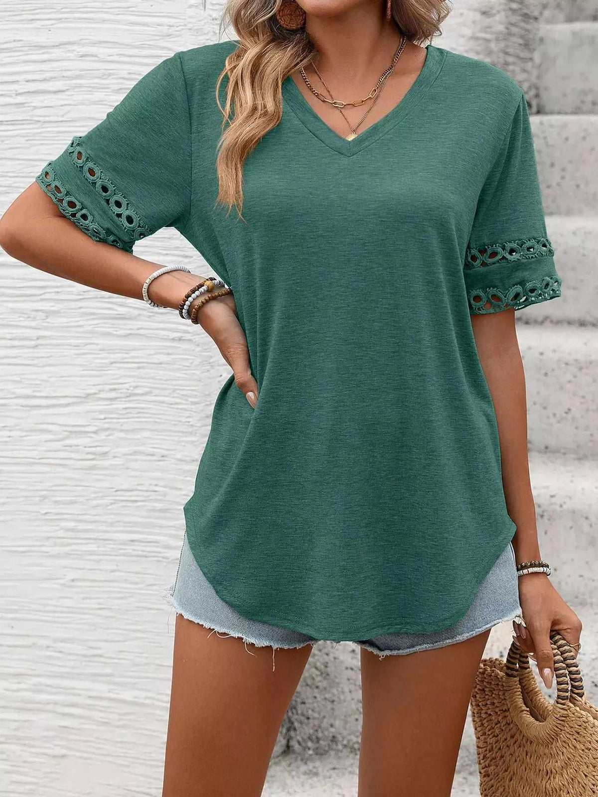 V-Neck Hollow-Out Sleeve T-Shirt 100100632201866 28 Affordable Fashion Under $100 Jerry's Apparel 