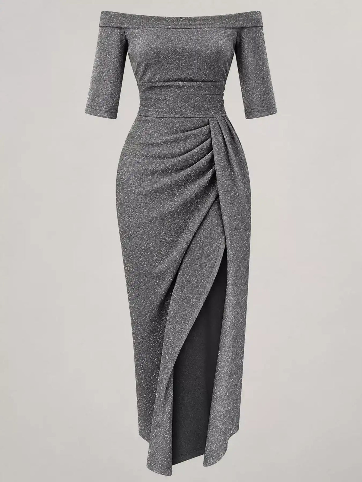 Full Size Off-Shoulder Ruched Slit Midi Dress Plus Size 101001099770594 23 Affordable Fashion Under $100 Jerry's Apparel 