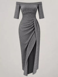 Full Size Off-Shoulder Ruched Slit Midi Dress Plus Size 101001099770594 23 Affordable Fashion Under $100 Jerry's Apparel 