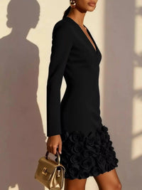 V-Neck Long Sleeve Mini Dress with 3D Rose Floral Hem 101001375780495 54 Affordable Fashion Under $100 Jerry's Apparel 