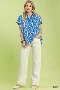 Umgee Geometric Print V-Neck Short Sleeve Top 100100936661469 45 Affordable Fashion Under $100 Jerry's Apparel 