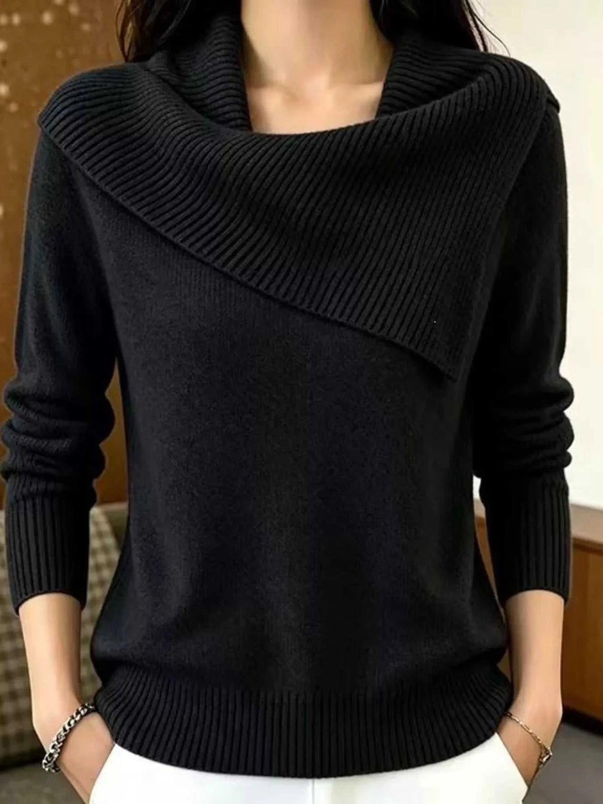 Full Size Asymmetric Ribbed Collar Sweater Plus Size 101002369014194 47 Affordable Fashion Under $100 Jerry's Apparel 
