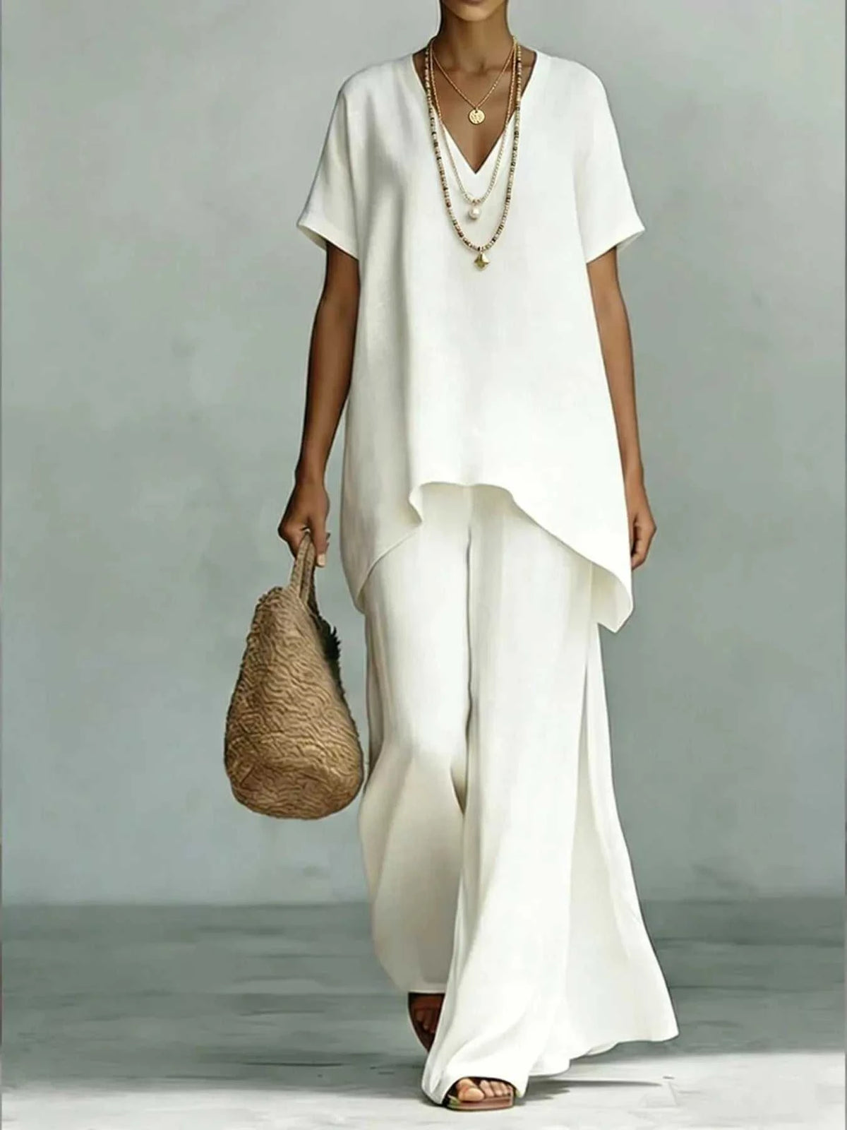 Full Size V-Neck Top and Wide-Leg Pants Set Plus Size 100100663551339 44 Affordable Fashion Under $100 Jerry's Apparel 