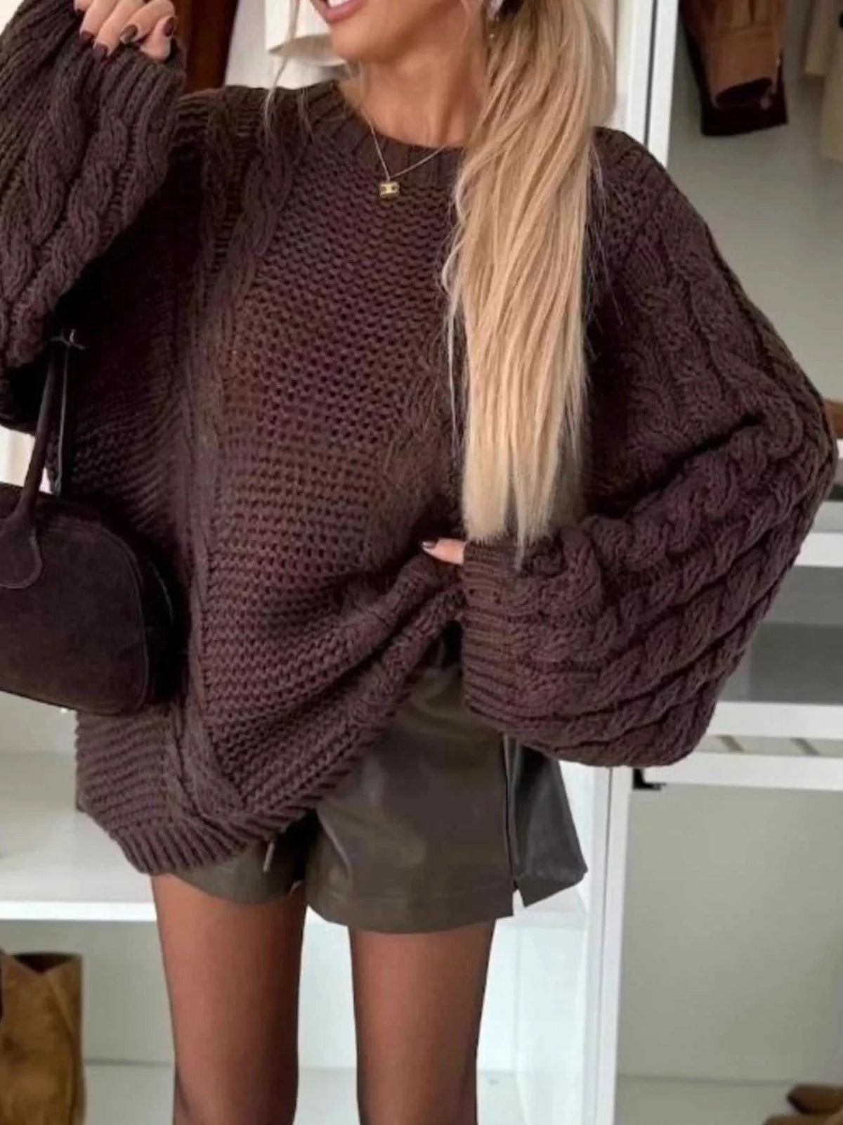Cable Knit Round Neck Oversized Sweater 100100564539498 61 Affordable Fashion Under $100 Jerry's Apparel 