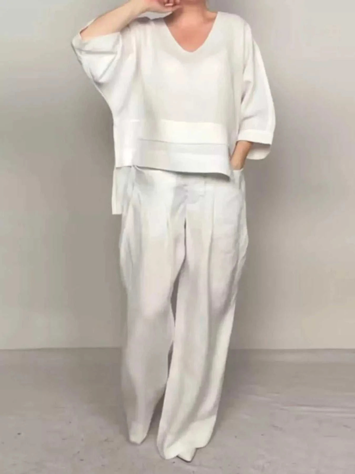Full Size V-Neck Long Sleeve Top and Pants Set Plus Size 100100878243855 49 Affordable Fashion Under $100 Jerry's Apparel 