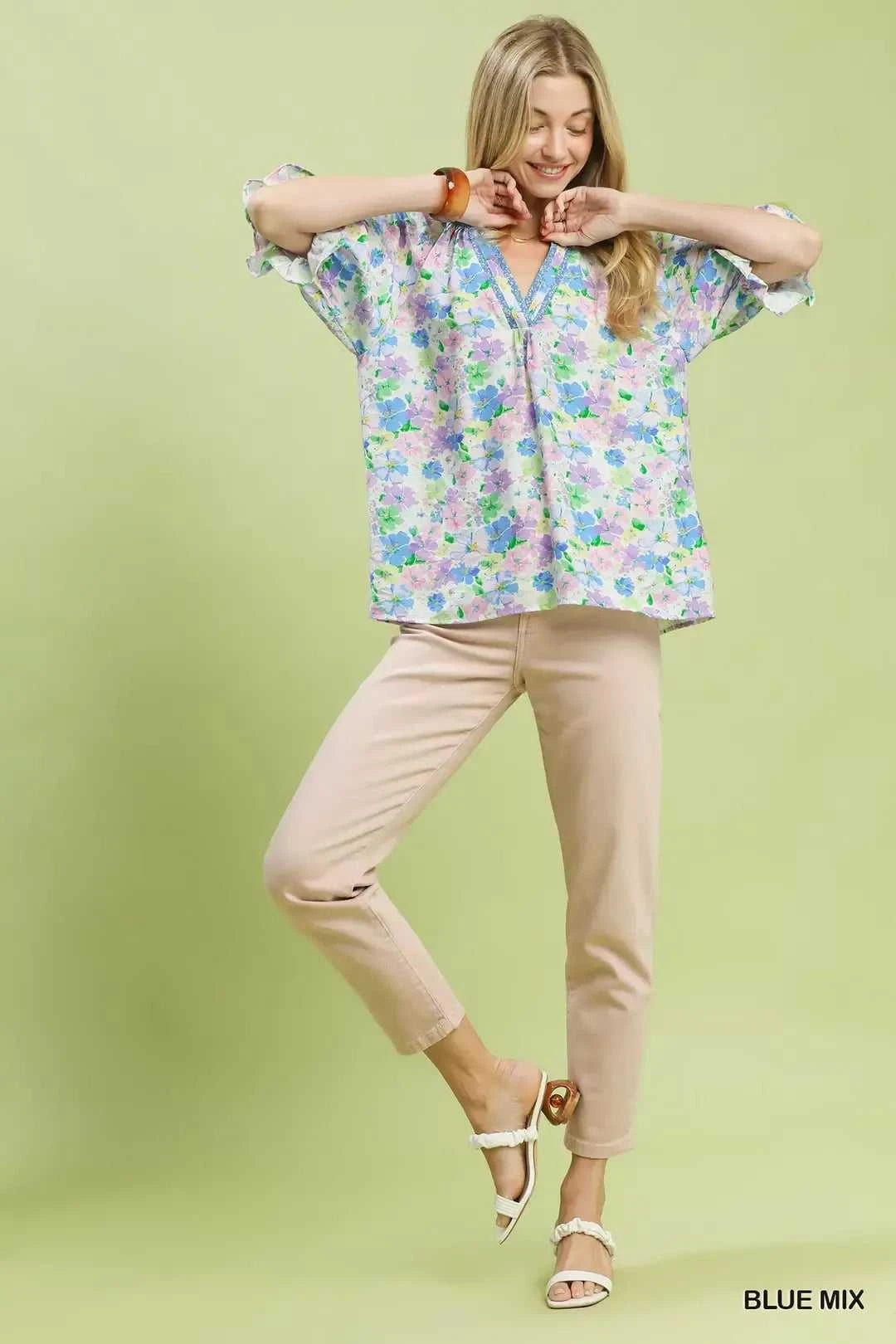 Umgee Mix Floral Print Ruffle Top 100100938711779 51 Affordable Fashion Under $100 Jerry's Apparel 