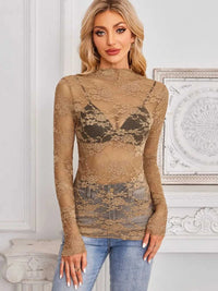 Mock Neck Long Sleeve Lace Sheer Top 100100861526419 16 Affordable Fashion Under $100 Jerry's Apparel 