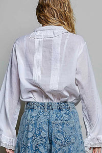 POL Woven Lace Trim Pintuck Button-Down Shirt 100100784961327 66 Affordable Fashion Under $100 Jerry's Apparel 
