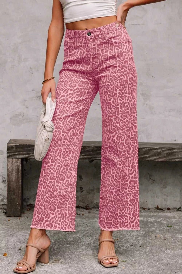 Leopard Frayed Edge Wide Leg High Waist Jeans 100100606030394 58 Affordable Fashion Under $100 Jerry's Apparel 