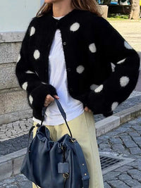Polka Dot Fuzzy Knit Button-Up Cardigan 101002459532062 54 Affordable Fashion Under $100 Jerry's Apparel 