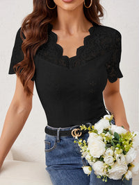 Lace Trim Eyelet Embroidered Summer T-Shirt