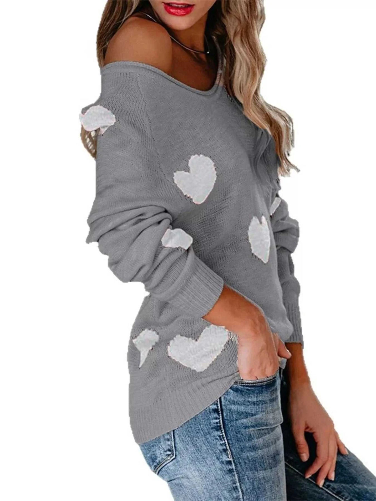 Heart Pattern V-Neck Sweater 100100504780005 48 Affordable Fashion Under $100 Jerry's Apparel 