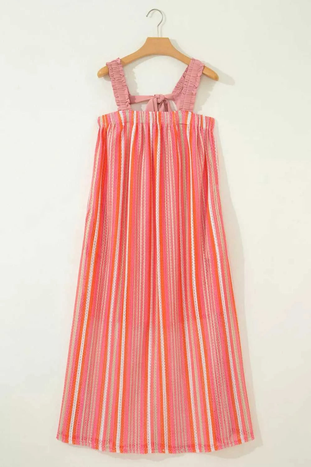 Stripe Ruffled Straps Ribbon Knot Flowy Vacation Maxi Dress 100100860040024 76 Affordable Fashion Under $100 Jerry's Apparel 