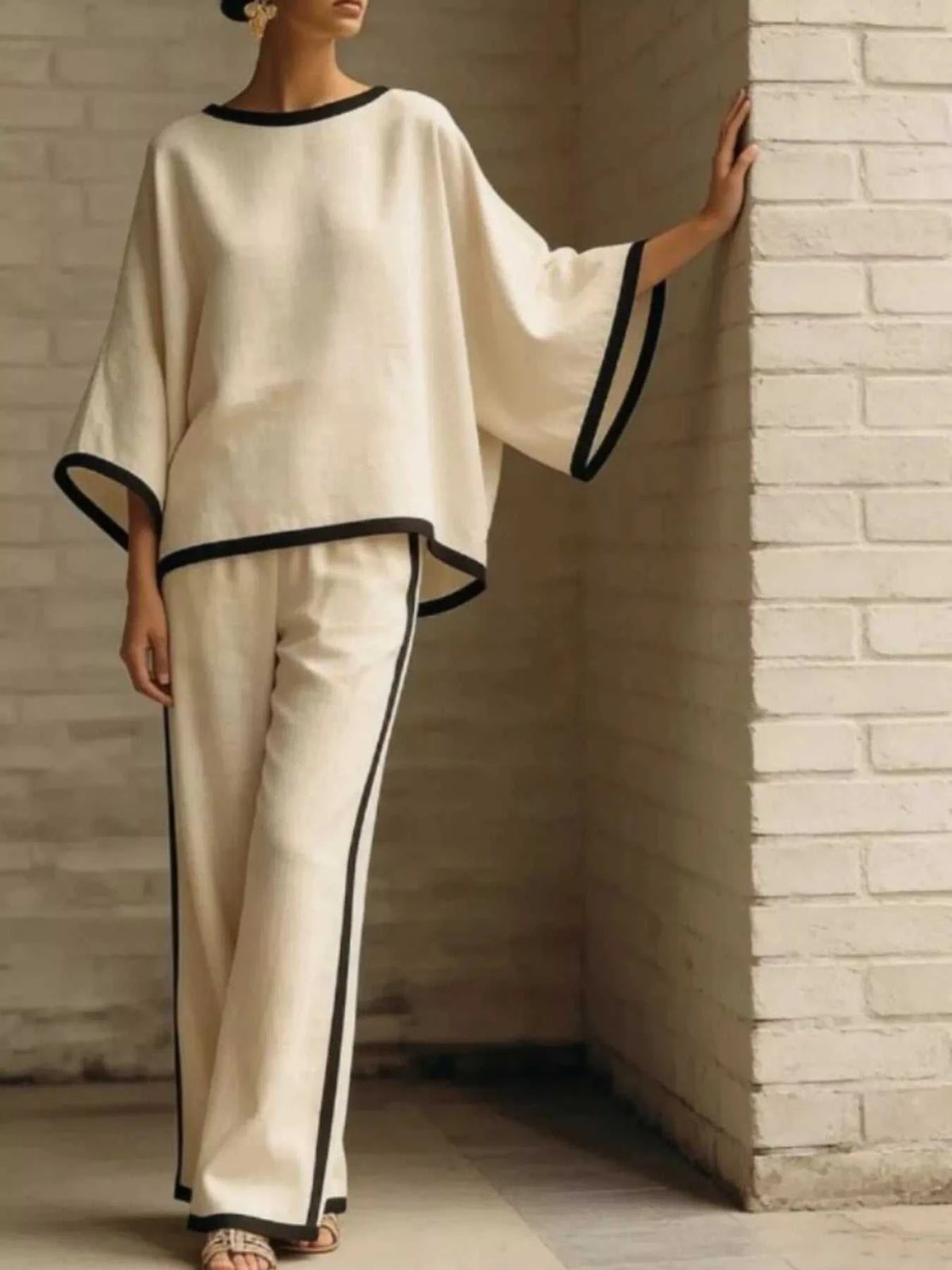 Full Size Contrast Trim Top and Wide-Leg Pants Set Plus Size 100100595624381 47 Affordable Fashion Under $100 Jerry's Apparel 