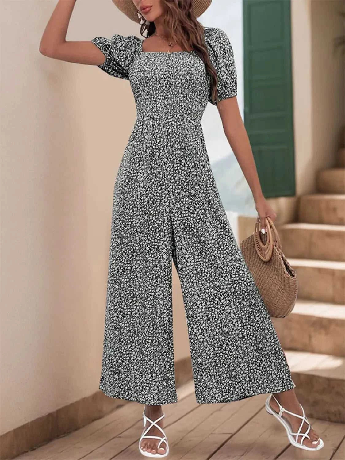 Printed Square Neck Puff Sleeve Jumpsuit 100100619721006 31 Affordable Fashion Under $100 Jerry's Apparel 