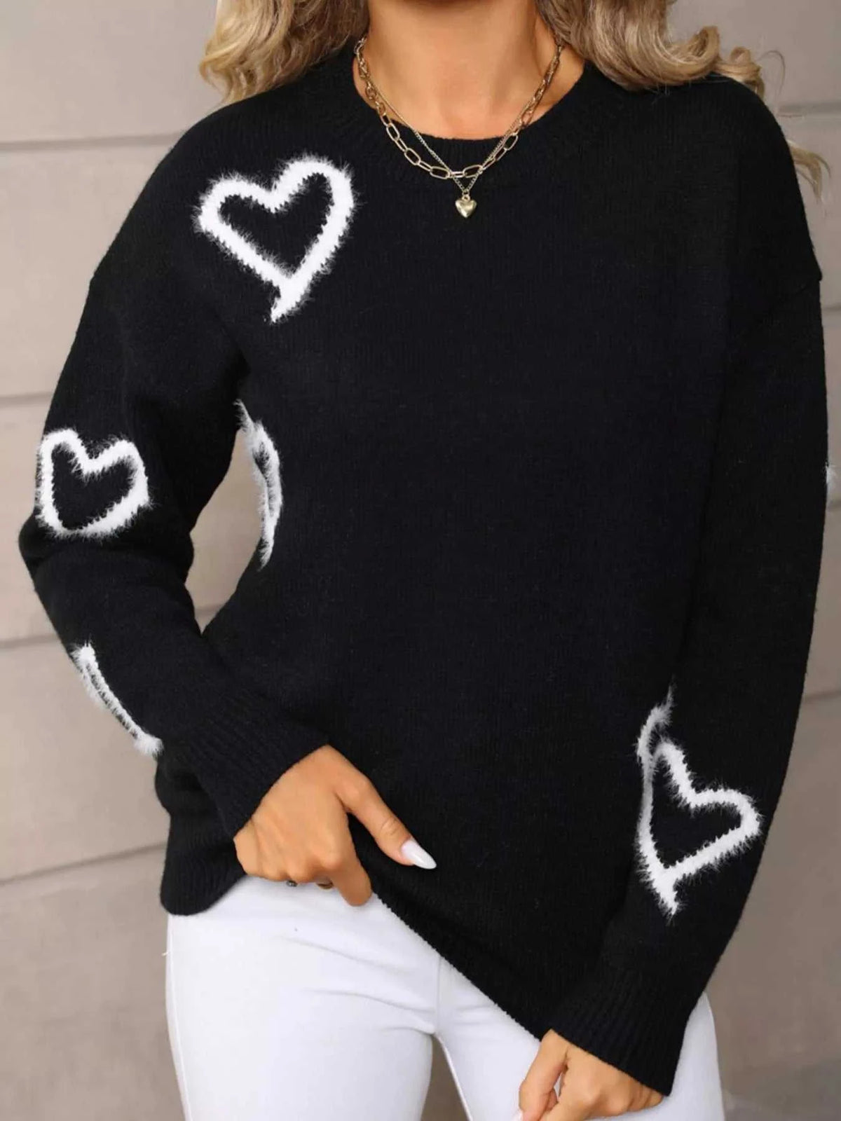 Valentine's Day Heart Print Crew Neck Sweater 100100466321617 50 Gifts for Her Jerry's Apparel 