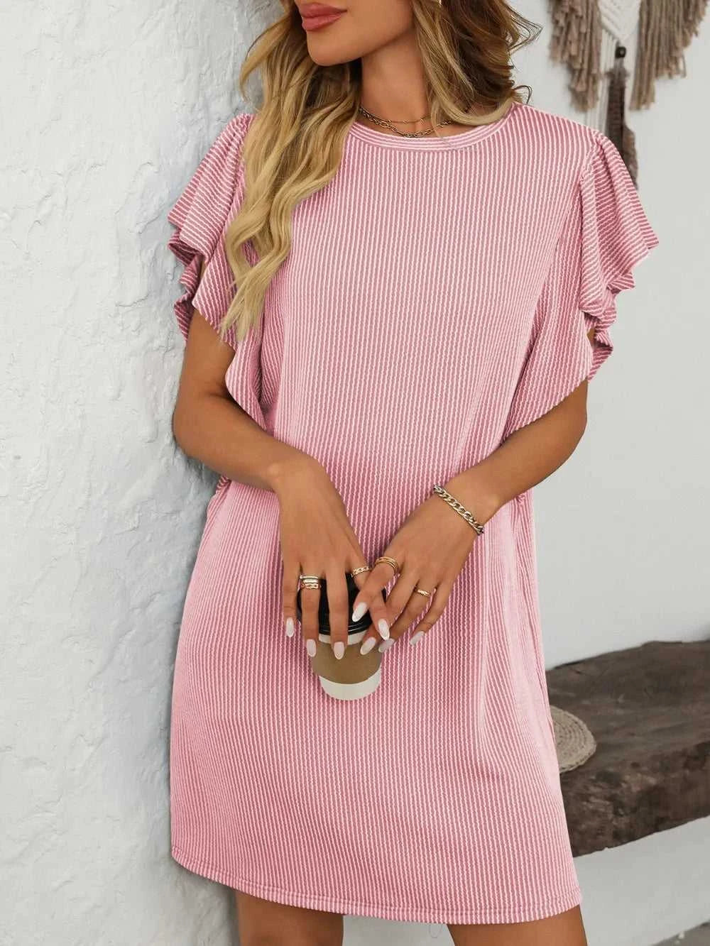 Mandy Ruffled Round Neck Short Sleeve Dress 100100862091074 26 Affordable Fashion Under $100 Jerry's Apparel 