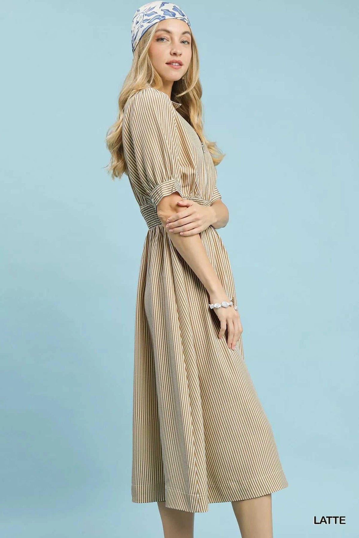 Umgee Striped Midi Dress with Front Zipper 100100380891775 62 Affordable Fashion Under $100 Jerry's Apparel 