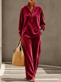 Full Size Half Button Top and Wide Leg Pants Set Plus Size 101001300812534 65 Affordable Fashion Under $100 Jerry's Apparel 