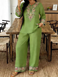 Full Size Embroidered Long Sleeve Top and Pants Set Plus Size 100100791537972 45 Affordable Fashion Under $100 Jerry's Apparel 